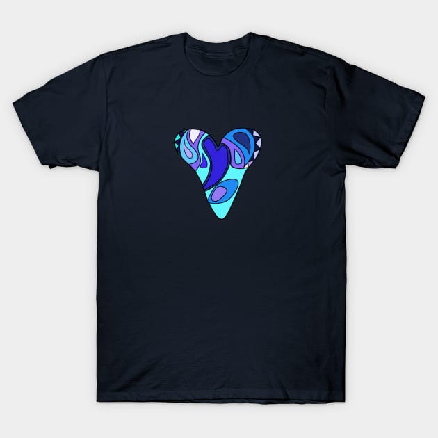 Long Blue Heart T-Shirt by VazMas Design